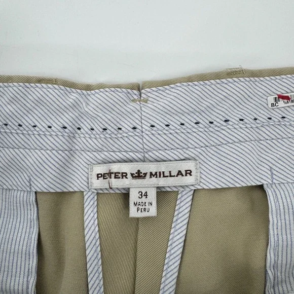 Peter Millar Mens 34 Khaki Tan Cotton Twill Chino Pants Straight Leg Casual Prep - Picture 5 of 9